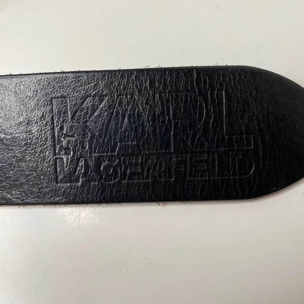 KARL LAGERFELD Mens Black Leather Belt Silver Buckle Size 105/40‎